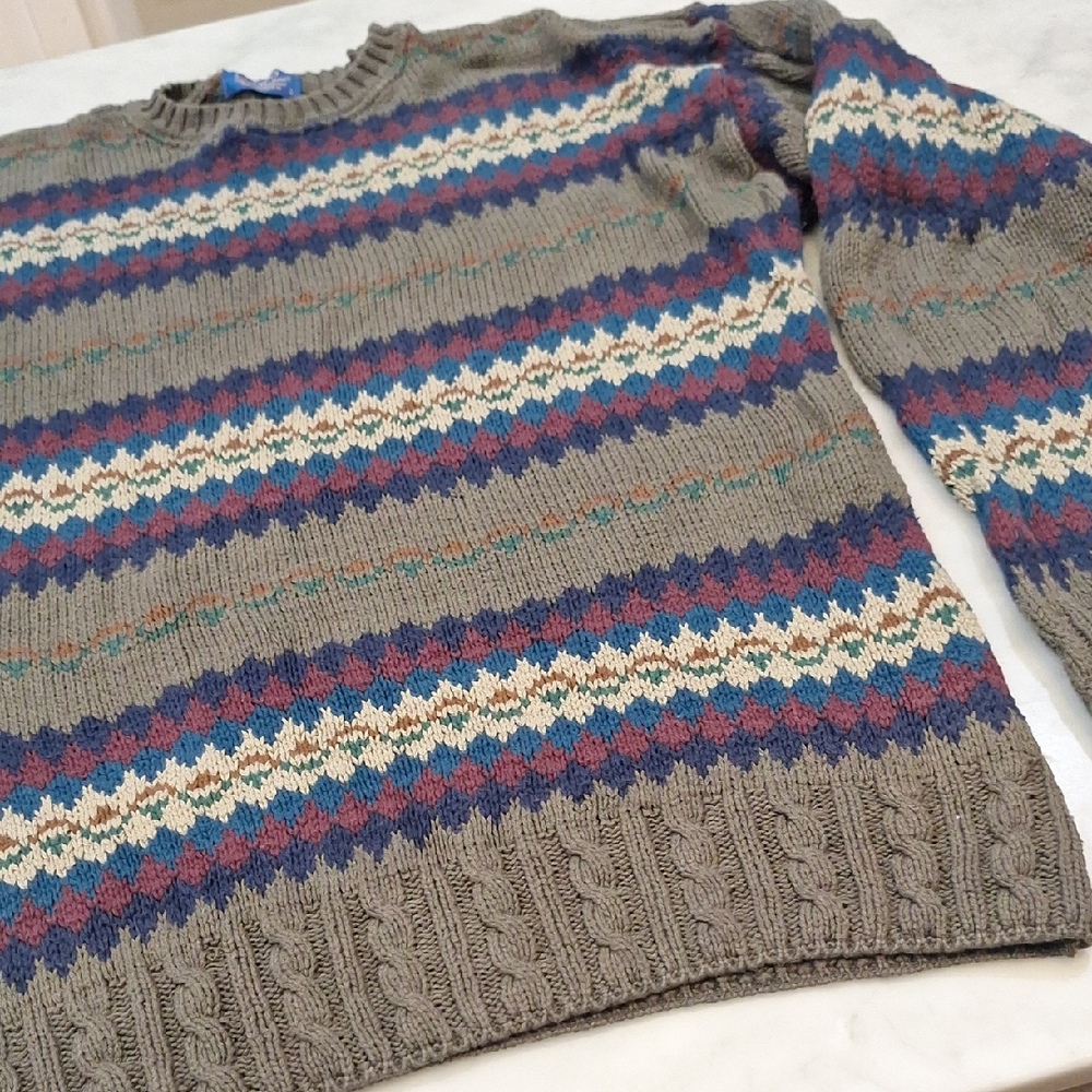 VTG Lobo By Pendleton Men's Stripe Sweater Made In USA 80s Cosby Show Grandpa Lg
